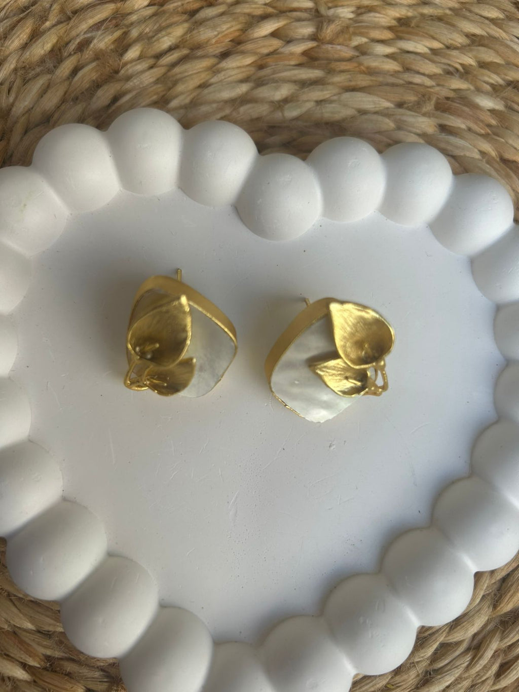 Golden Leaf Pearl Statement Stud Earrings