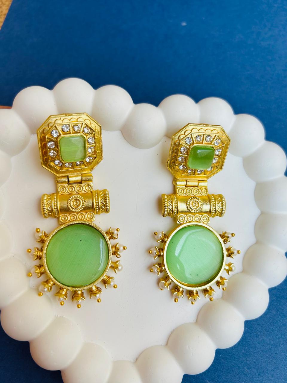 Green Heritage Gold Statement Earrings