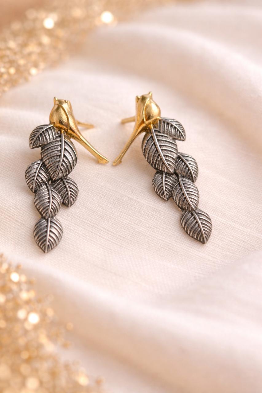 Antique Leaf Drop Stud Earrings