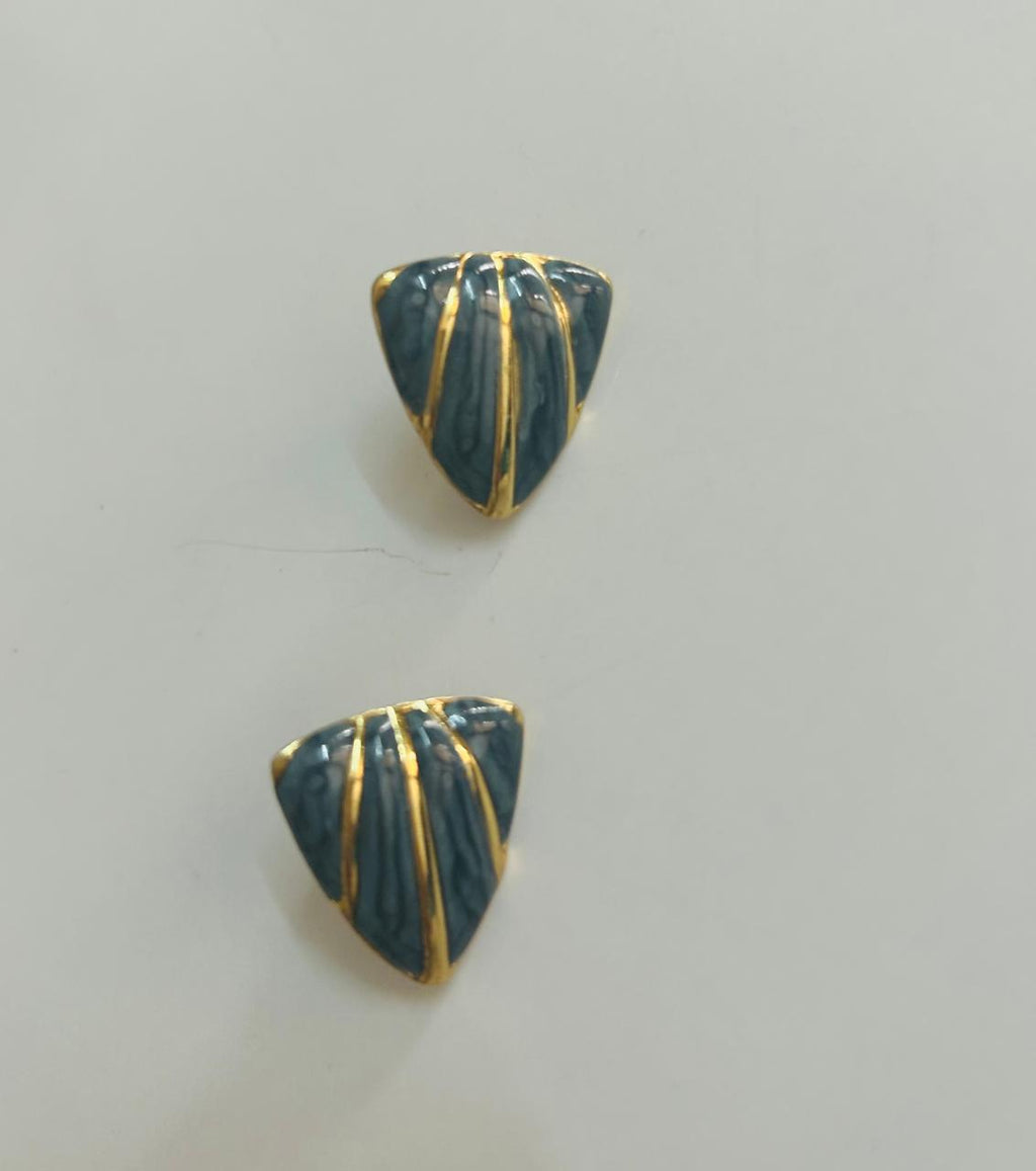 Teal Shell Stud Earrings with Gold Accents
