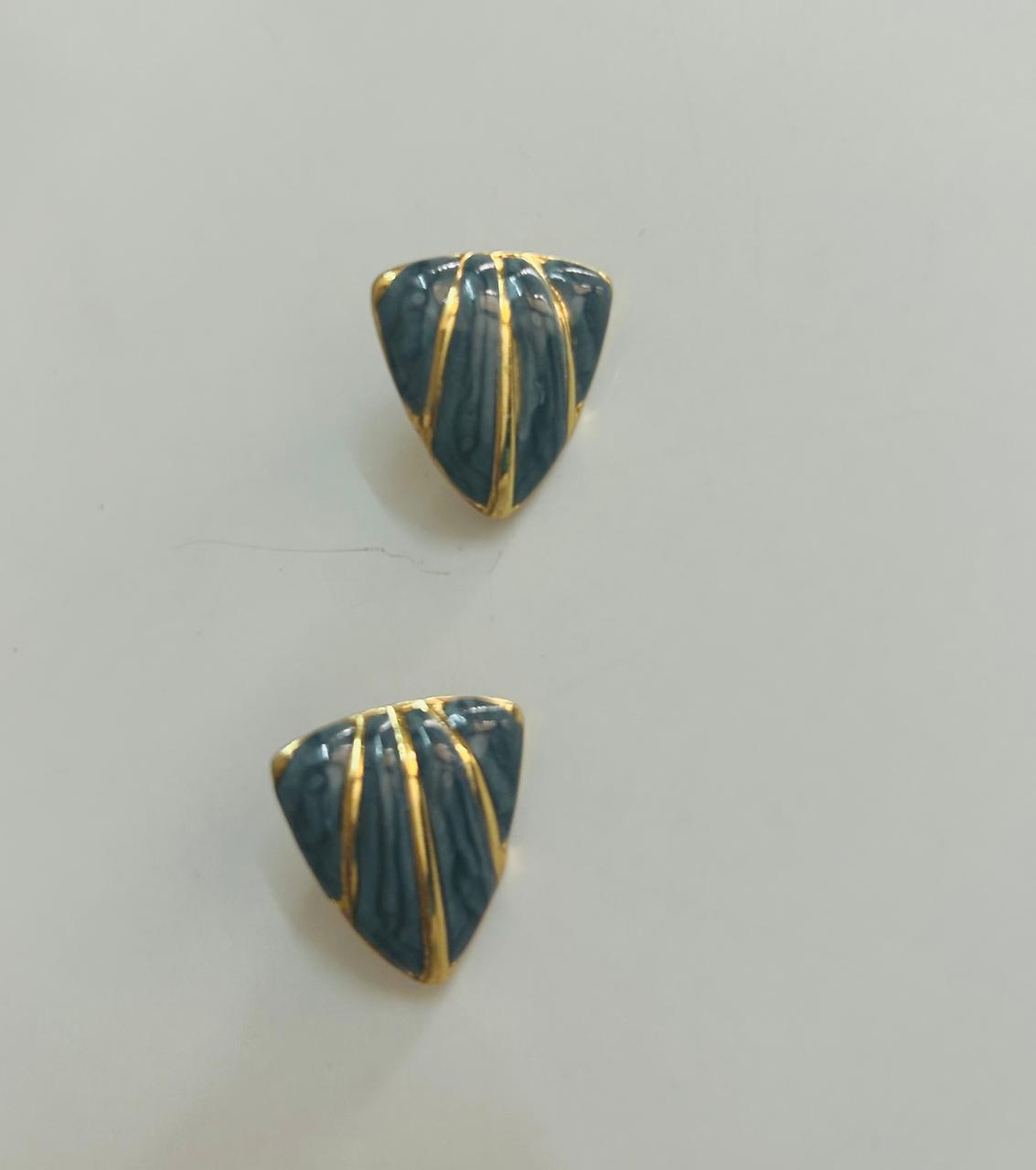 Teal Shell Stud Earrings with Gold Accents