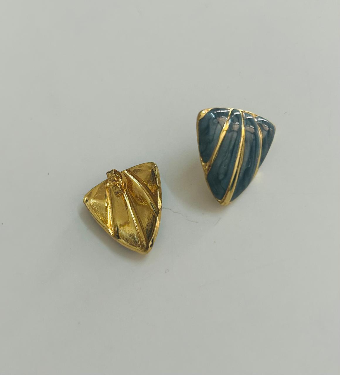 Teal Shell Stud Earrings with Gold Accents