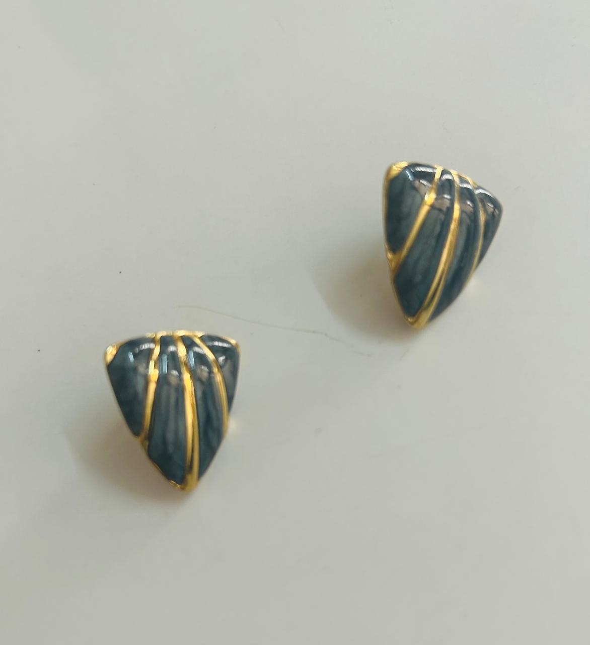 Teal Shell Stud Earrings with Gold Accents