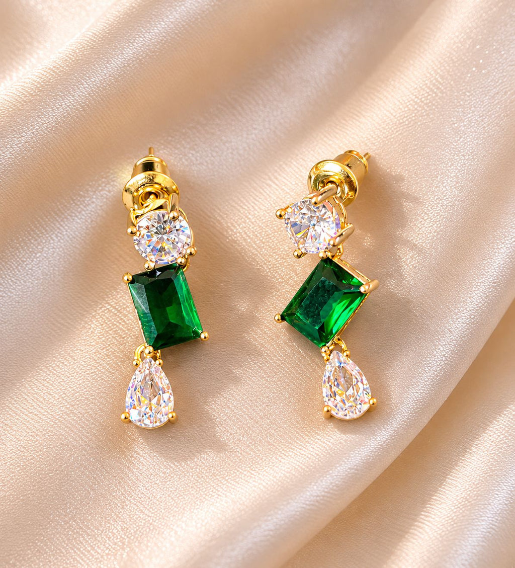 Emerald Grace Drop Earrings – 18K Gold Plated Anti-Tarnish Statement Earrings