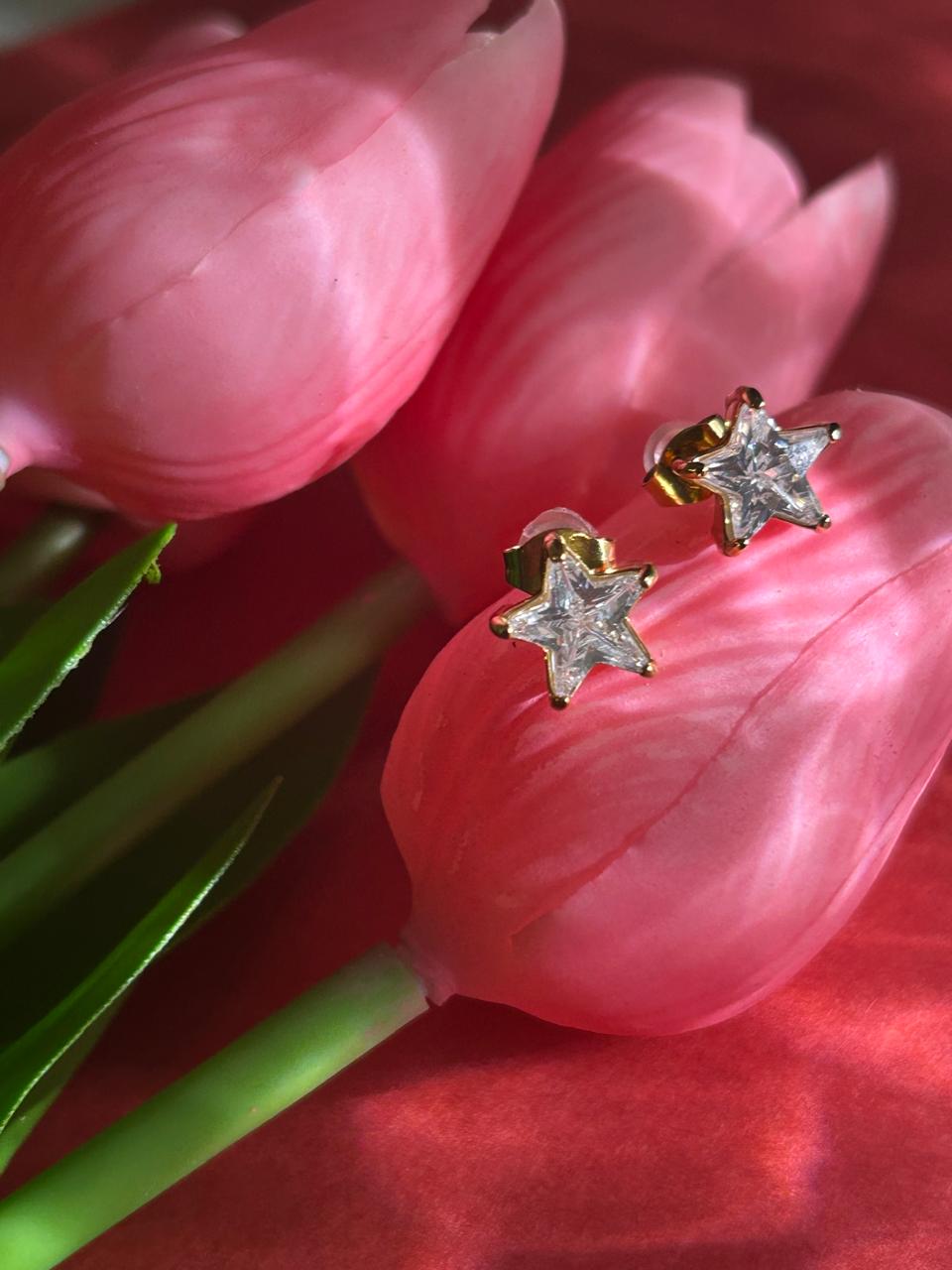 Star Crystal Stud Earrings for Women | 18K Gold Plated Stainless Steel Earrings | Anti-Tarnish Minimalist Jewelry