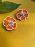 Blossom Embroidered Stud Earrings with white bead in center
