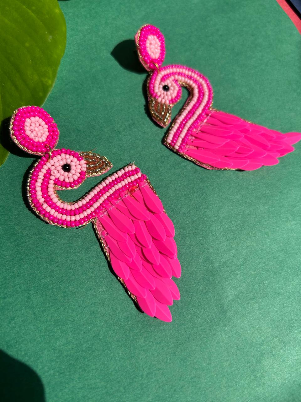 Pink Flamingo Beaded Earrings