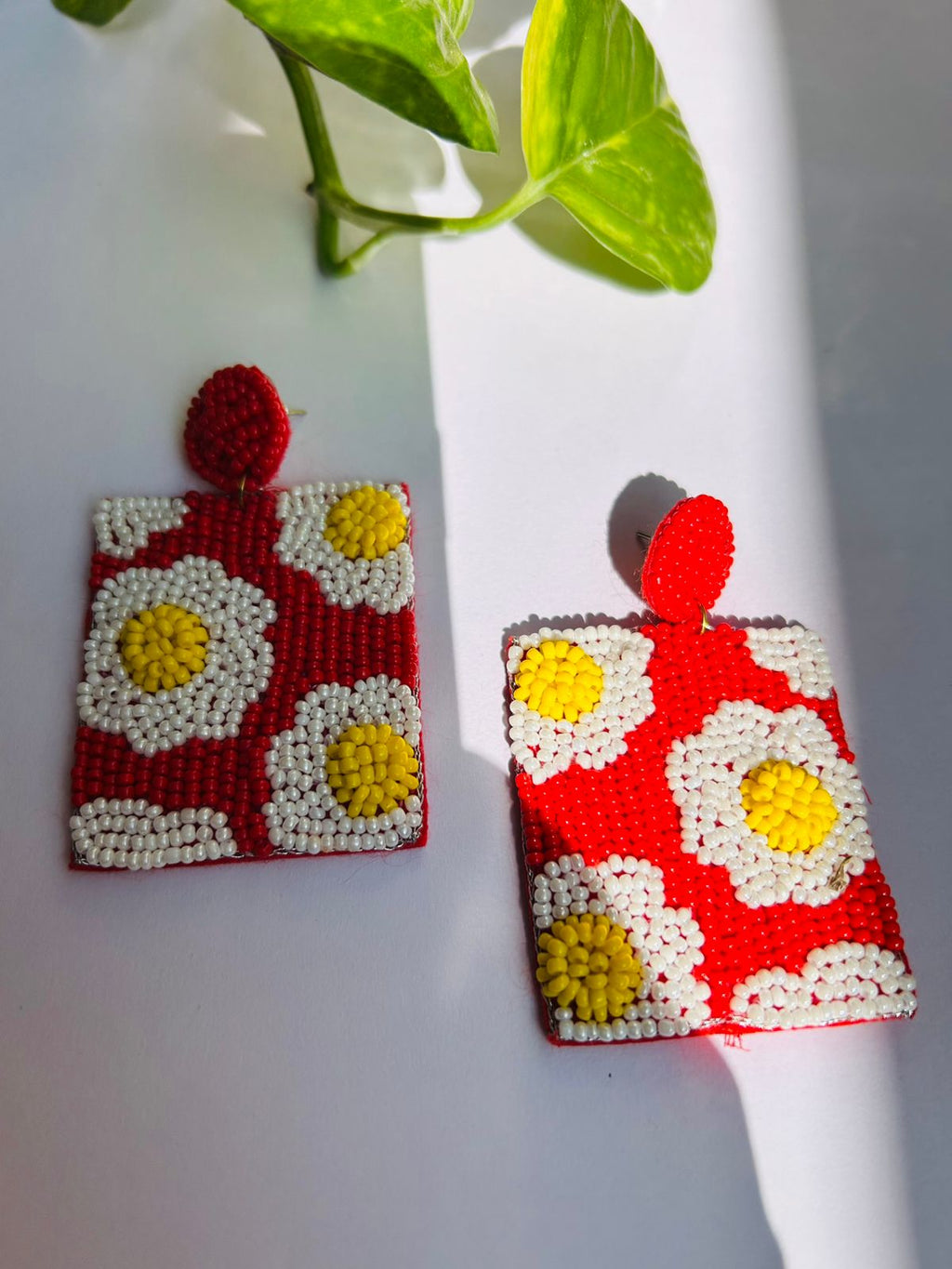 Red Bloom Beaded Statement Earrings