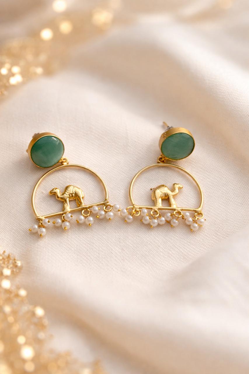Camel Pearl Drop Earrings