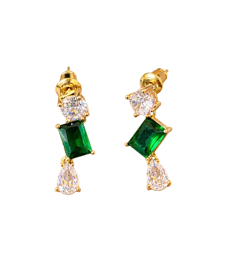Emerald Grace Drop Earrings – 18K Gold Plated Anti-Tarnish Statement Earrings