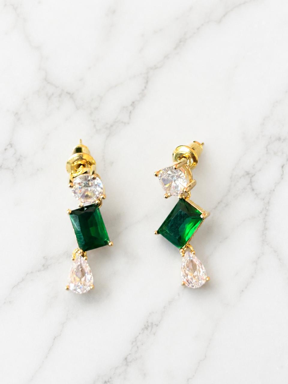 Emerald Grace Drop Earrings – 18K Gold Plated Anti-Tarnish Statement Earrings