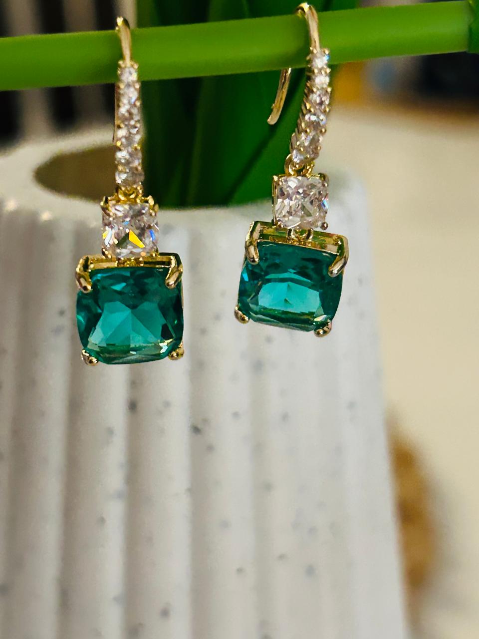 Emerald Green Cushion-Cut Drop Earrings