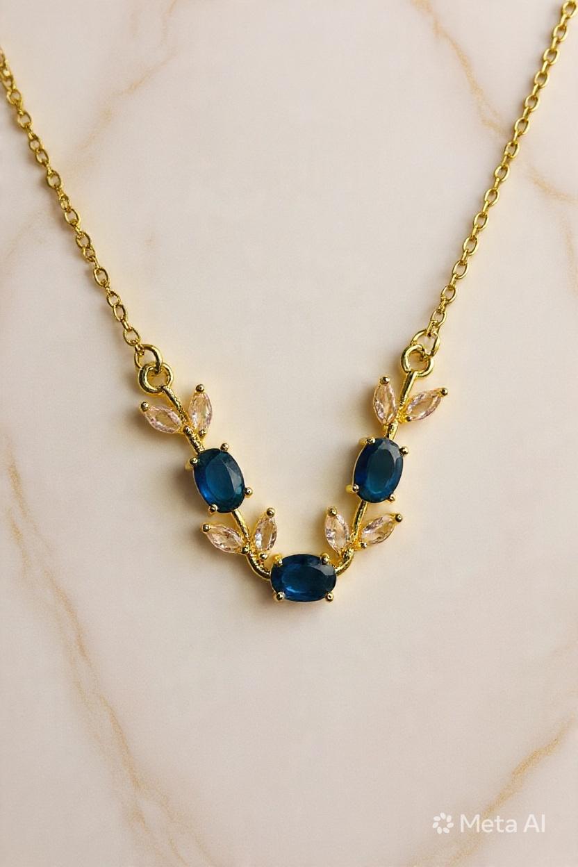 House of Meira Sapphire Bloom Necklace for Women | 316 Stainless Steel | 18K Gold Plated | Blue & Pink Crystal Pendant Necklace | Anti-Tarnish | Elegant Everyday Jewellery