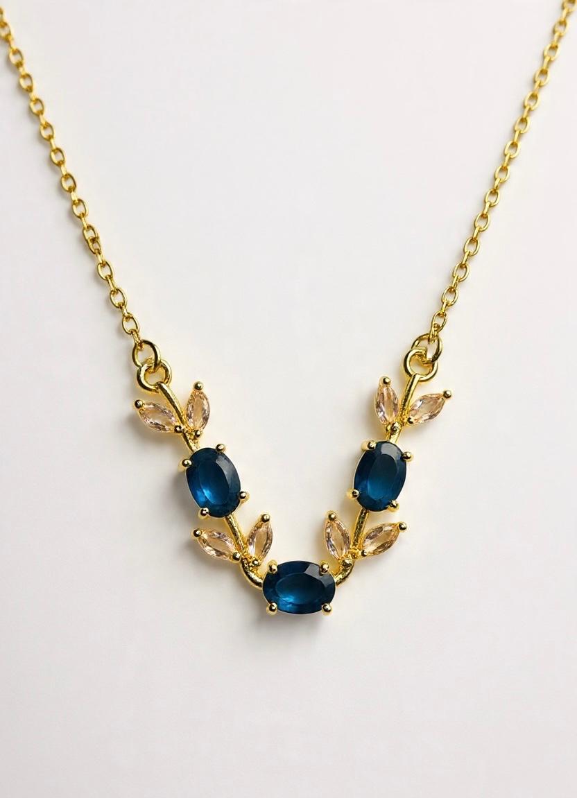 House of Meira Sapphire Bloom Necklace for Women | 316 Stainless Steel | 18K Gold Plated | Blue & Pink Crystal Pendant Necklace | Anti-Tarnish | Elegant Everyday Jewellery