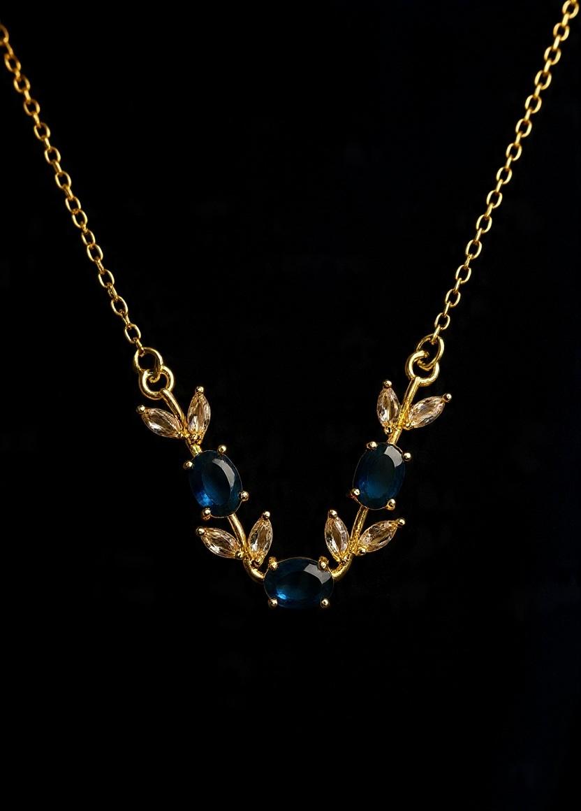 House of Meira Sapphire Bloom Necklace for Women | 316 Stainless Steel | 18K Gold Plated | Blue & Pink Crystal Pendant Necklace | Anti-Tarnish | Elegant Everyday Jewellery