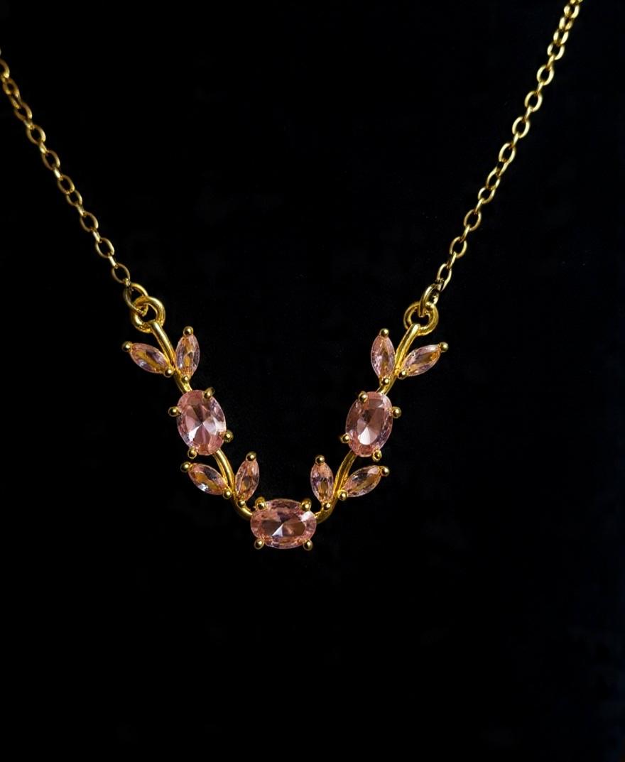 House of Meira Blush Bloom Necklace for Women | 316 Stainless Steel | Pink Crystal Floral Necklace | Anti-Tarnish | Elegant Everyday Jewellery