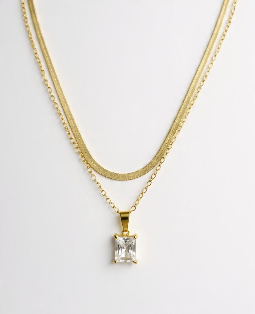 House of Meira Anti Tarnish Double Layer Herringbone Necklace