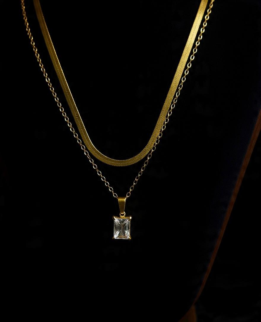 House of Meira Anti Tarnish Double Layer Herringbone Necklace