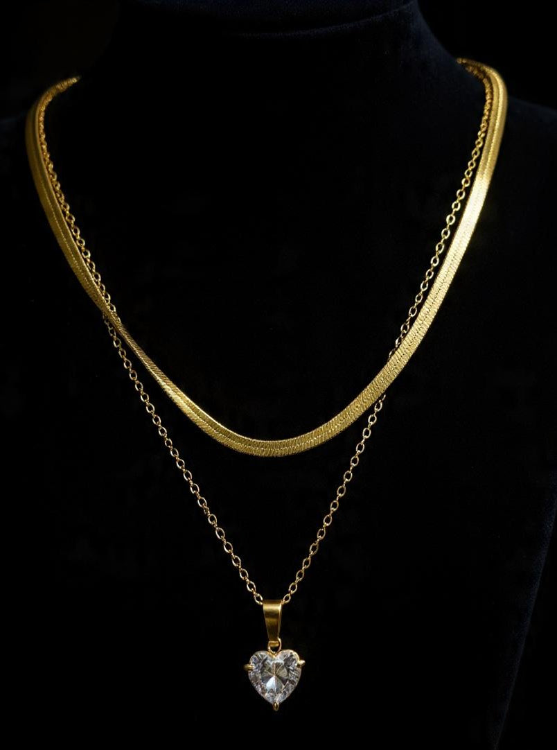 House of Meira Gold Layered Heart Pendant Necklace for Women