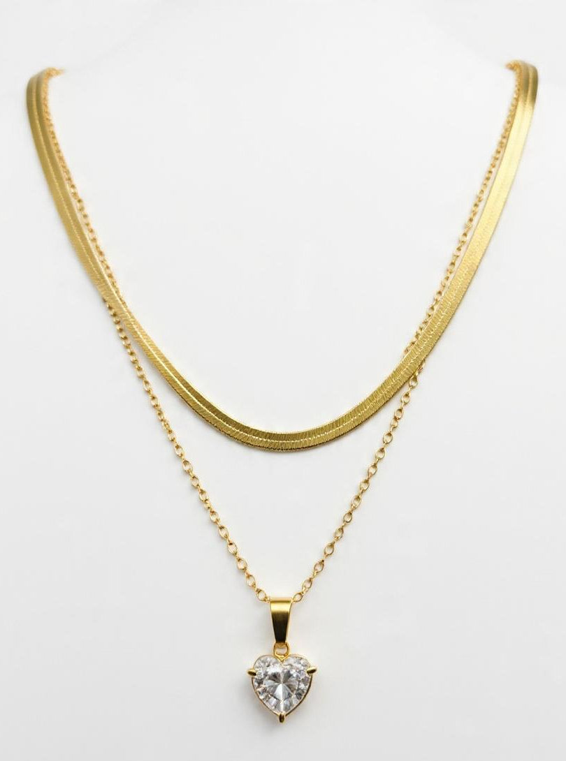 House of Meira Gold Layered Heart Pendant Necklace for Women
