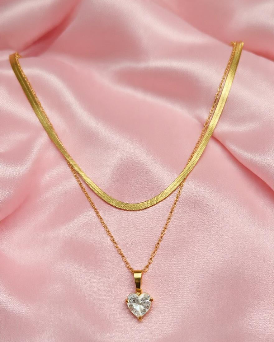 House of Meira Gold Layered Heart Pendant Necklace for Women