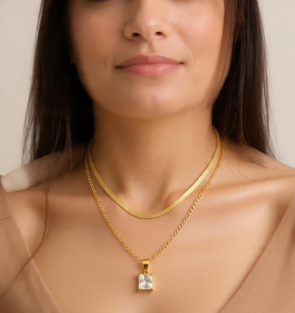 House of Meira Anti Tarnish Double Layer Herringbone Necklace