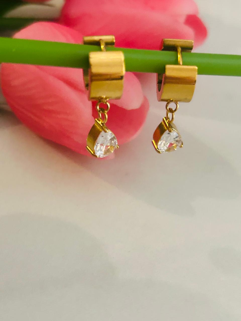 18K Gold Teardrop Crystal Huggie Earrings