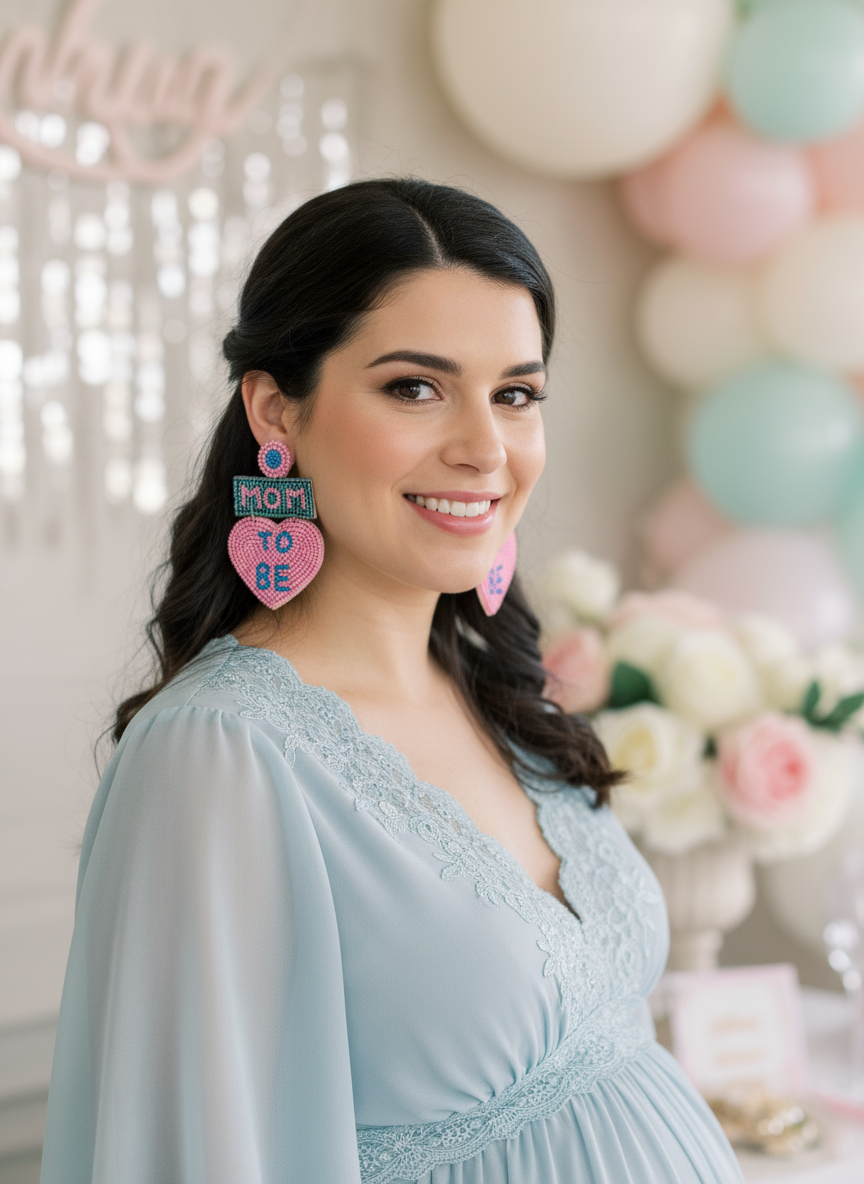 Mom To Be Beaded Earrings (Pink)