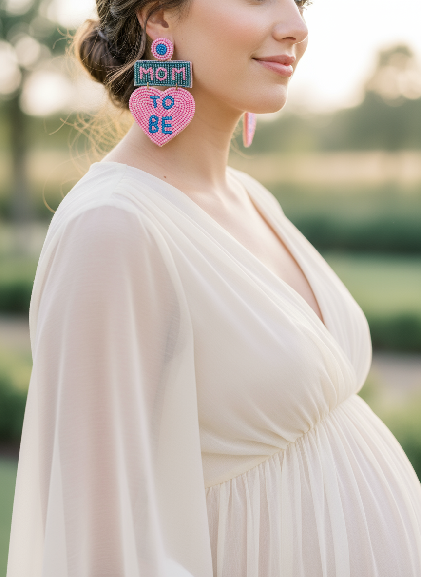 Mom To Be Beaded Earrings (Pink)