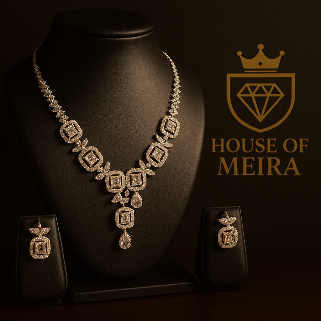 Regal Silver Square-Cut Necklace Set