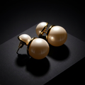 Double Pearl Drop Earrings with Gold-Tone Bezel Setting