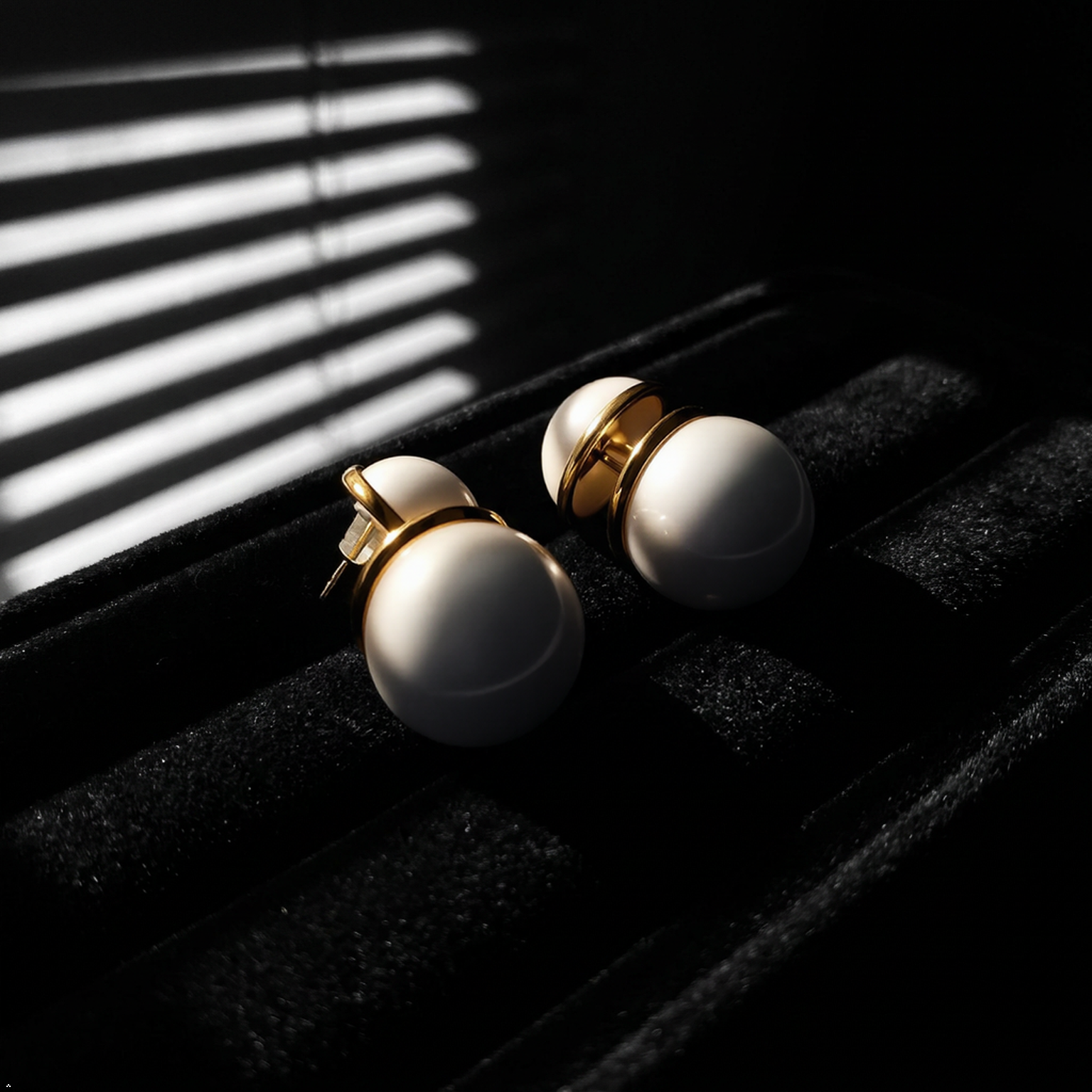 Double Pearl Drop Earrings with Gold-Tone Bezel Setting