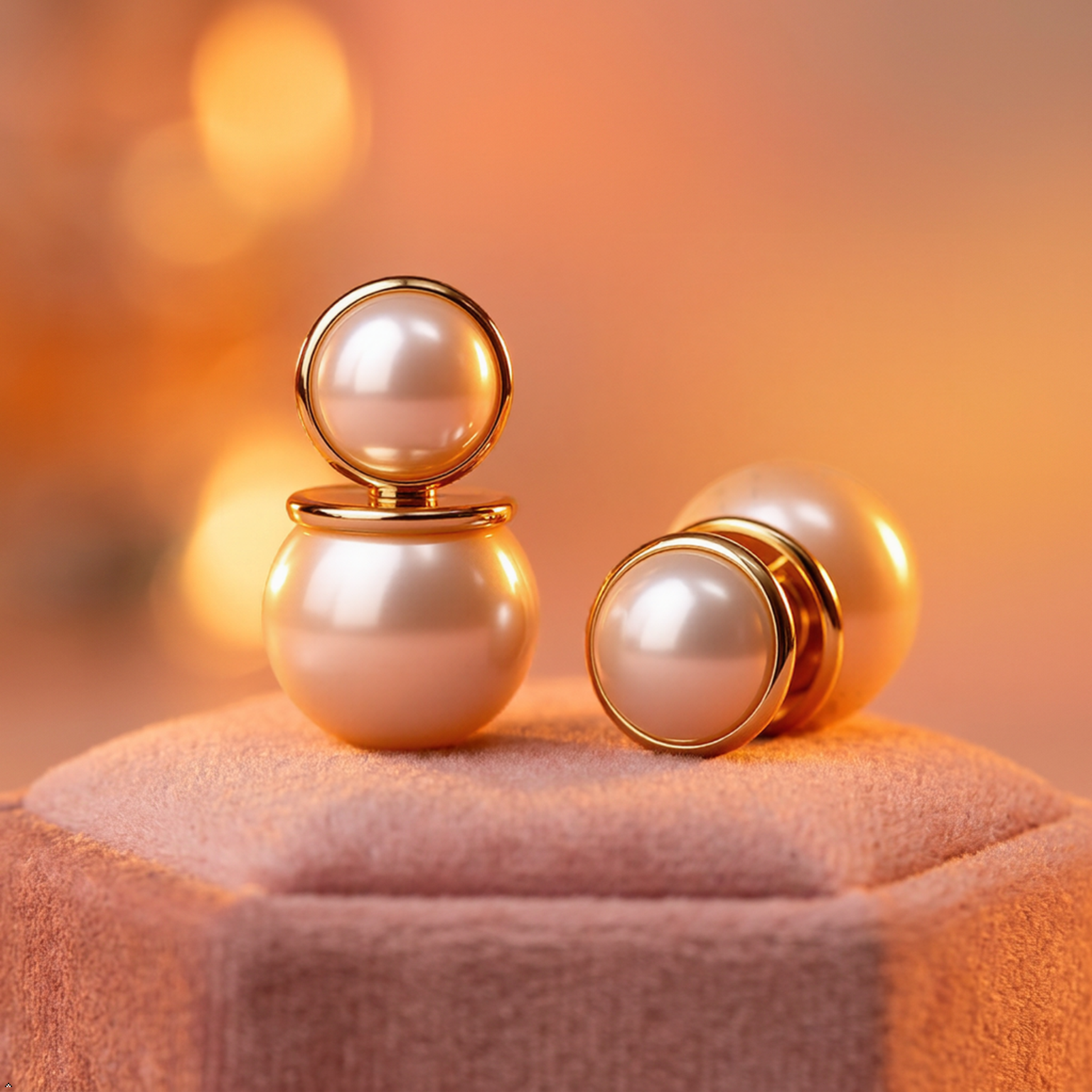 Double Pearl Drop Earrings with Gold-Tone Bezel Setting