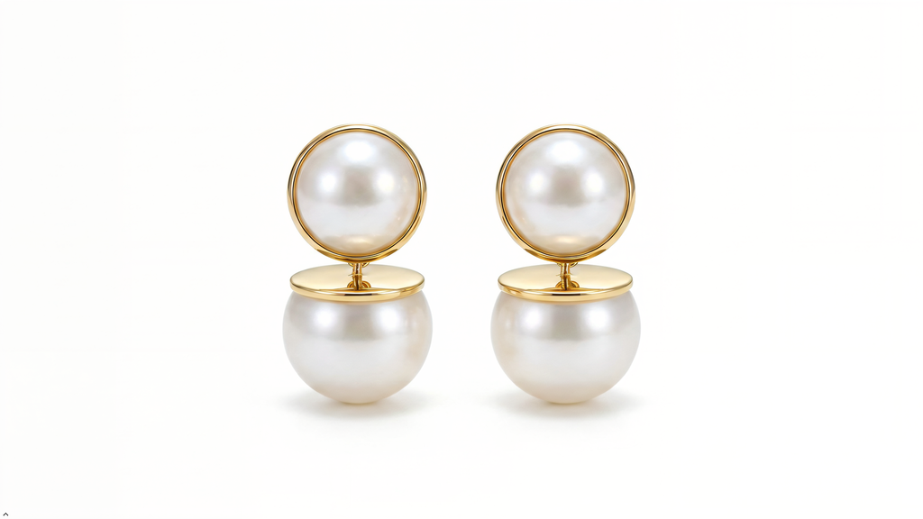 Double Pearl Drop Earrings with Gold-Tone Bezel Setting