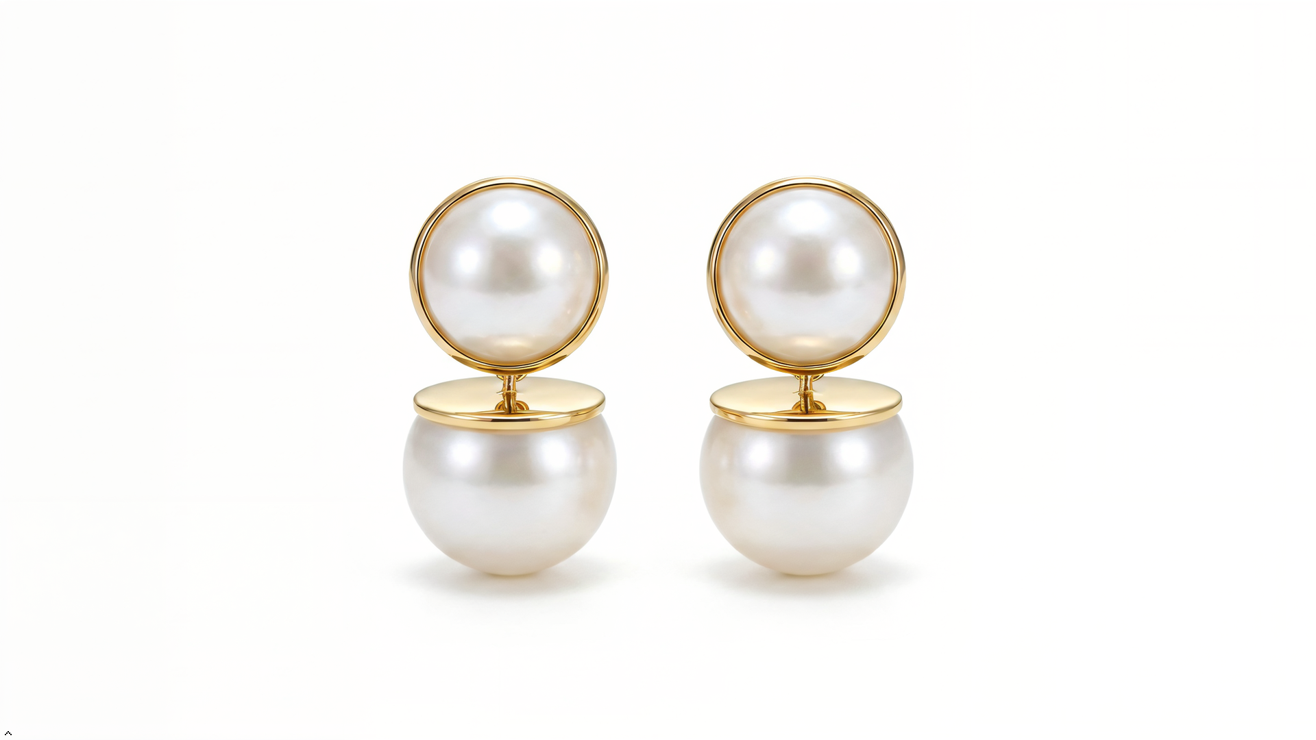 Double Pearl Drop Earrings with Gold-Tone Bezel Setting