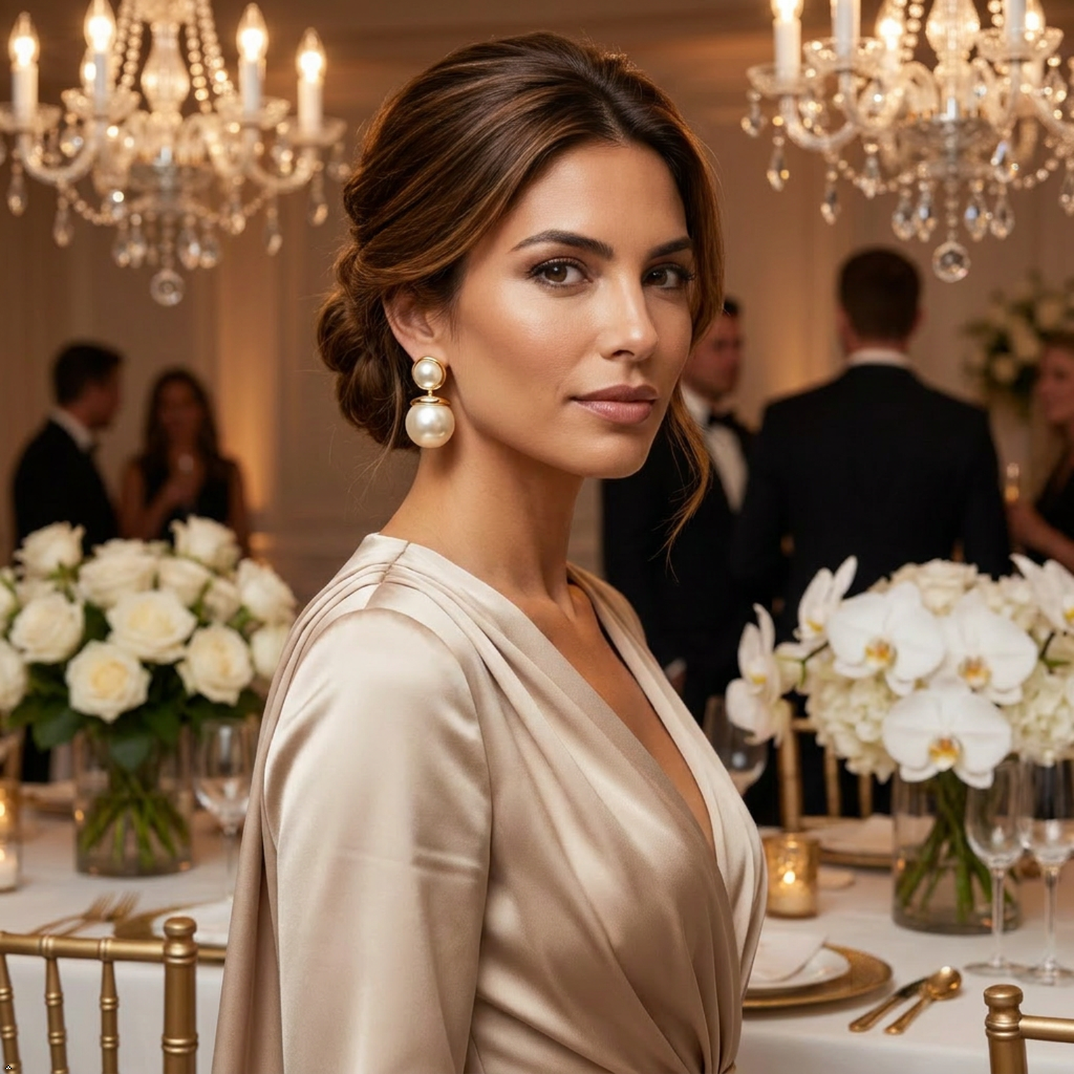 Double Pearl Drop Earrings with Gold-Tone Bezel Setting