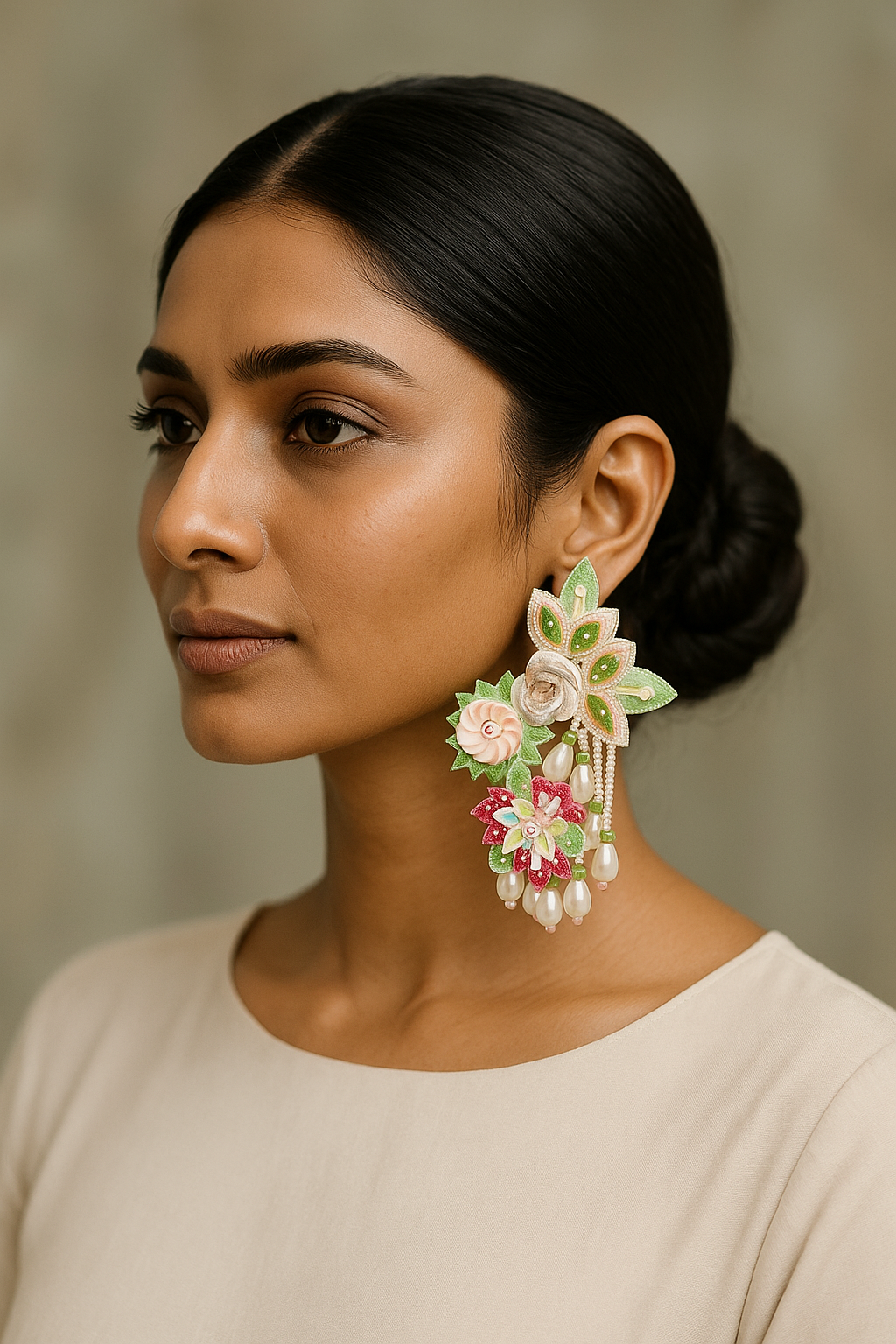 Floral Embroidered Statement Earrings