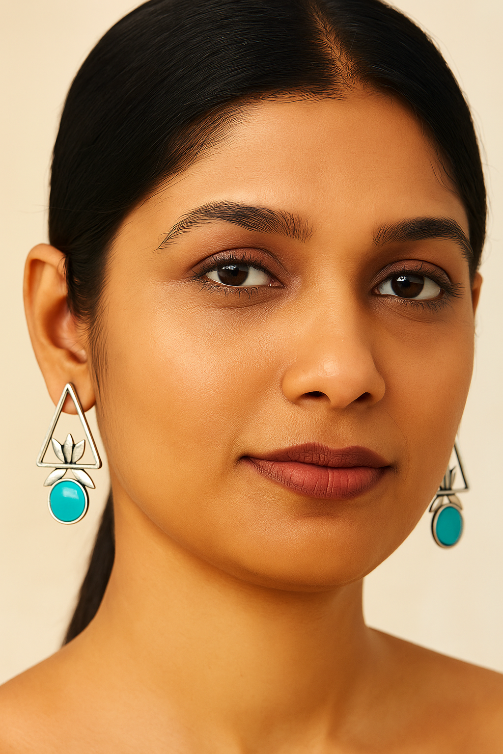 Geometric Lotus Blue Statement Earrings