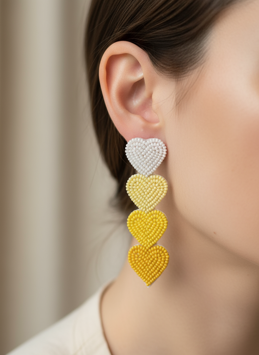 Lemon Ombre Heart Beaded Earrings