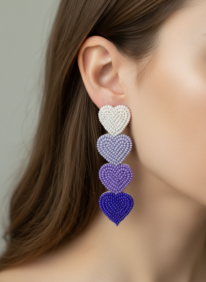 Purple Gradient Pearl Heart Statement Earrings