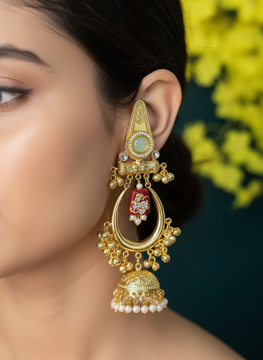 Mughal Regal Jhumka Dangler Earrings