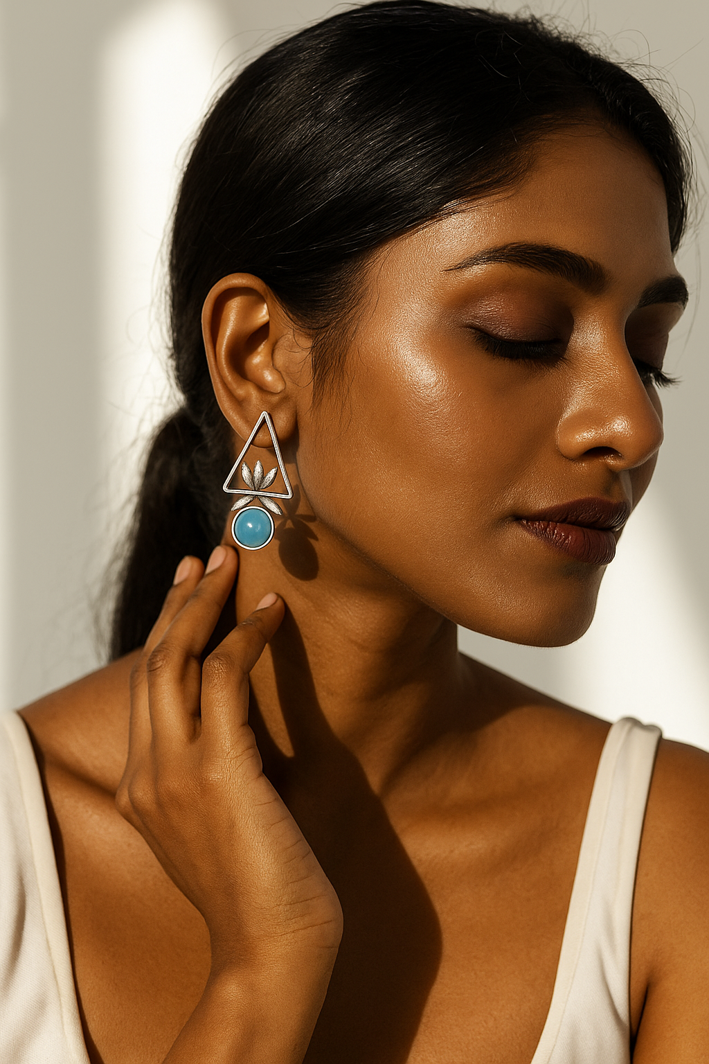 Geometric Lotus Blue Statement Earrings