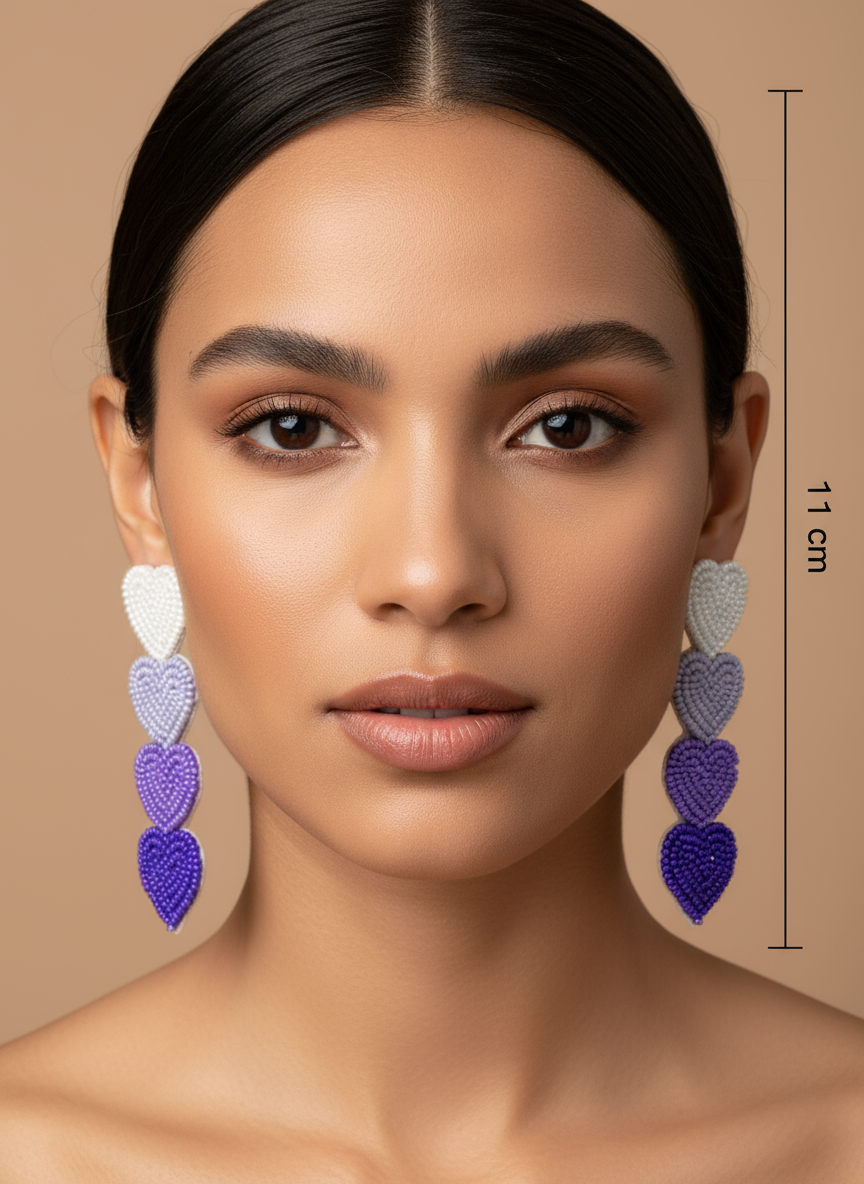 Purple Gradient Pearl Heart Statement Earrings