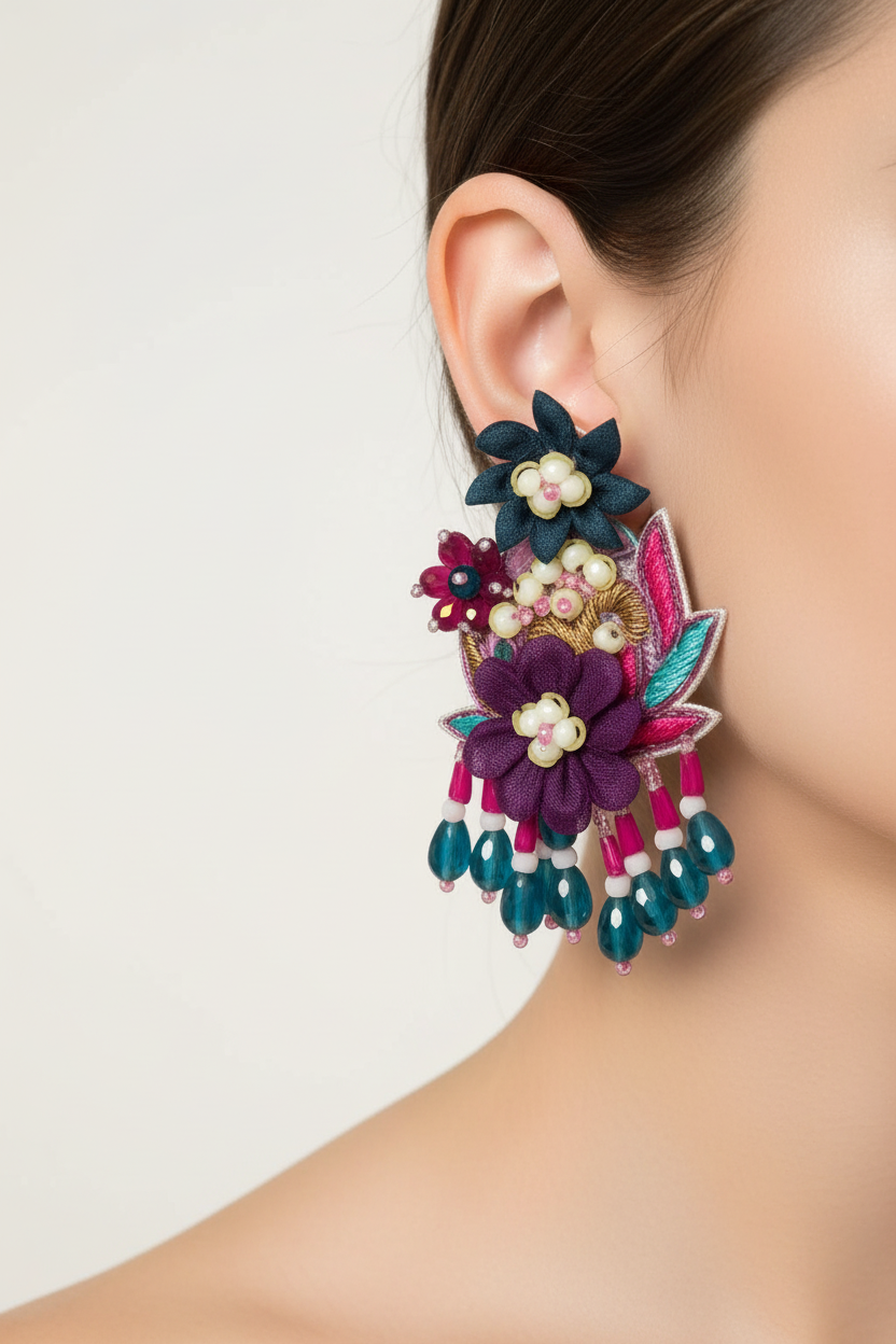 Vibrant Garden Embroidered Drop Earring