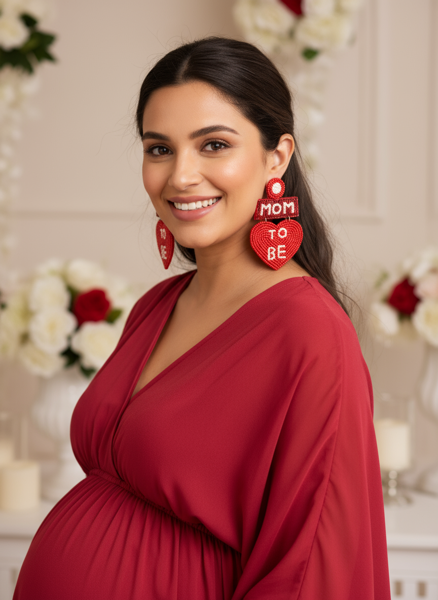 Mom-To-Be Beaded Statement Earrings (Red)