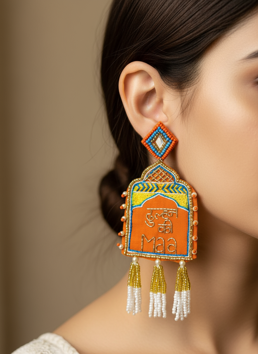 Hand-embroidered "Dulhan Ki Maa" Statement Earrings
