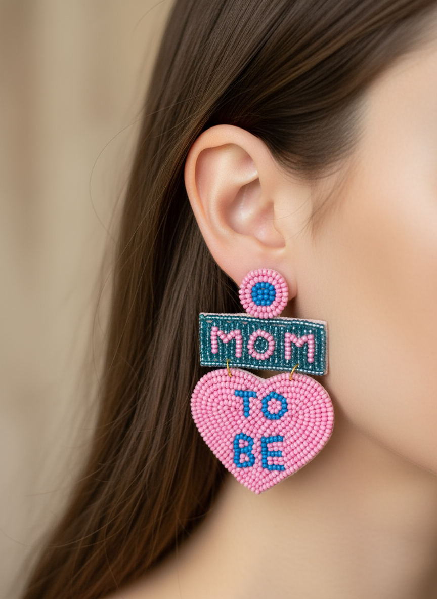 Mom To Be Beaded Earrings (Pink)