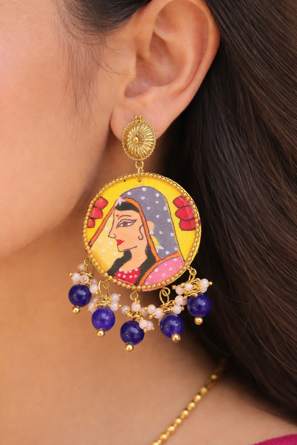 Rajasthani Miniature Art Chandbali Earrings