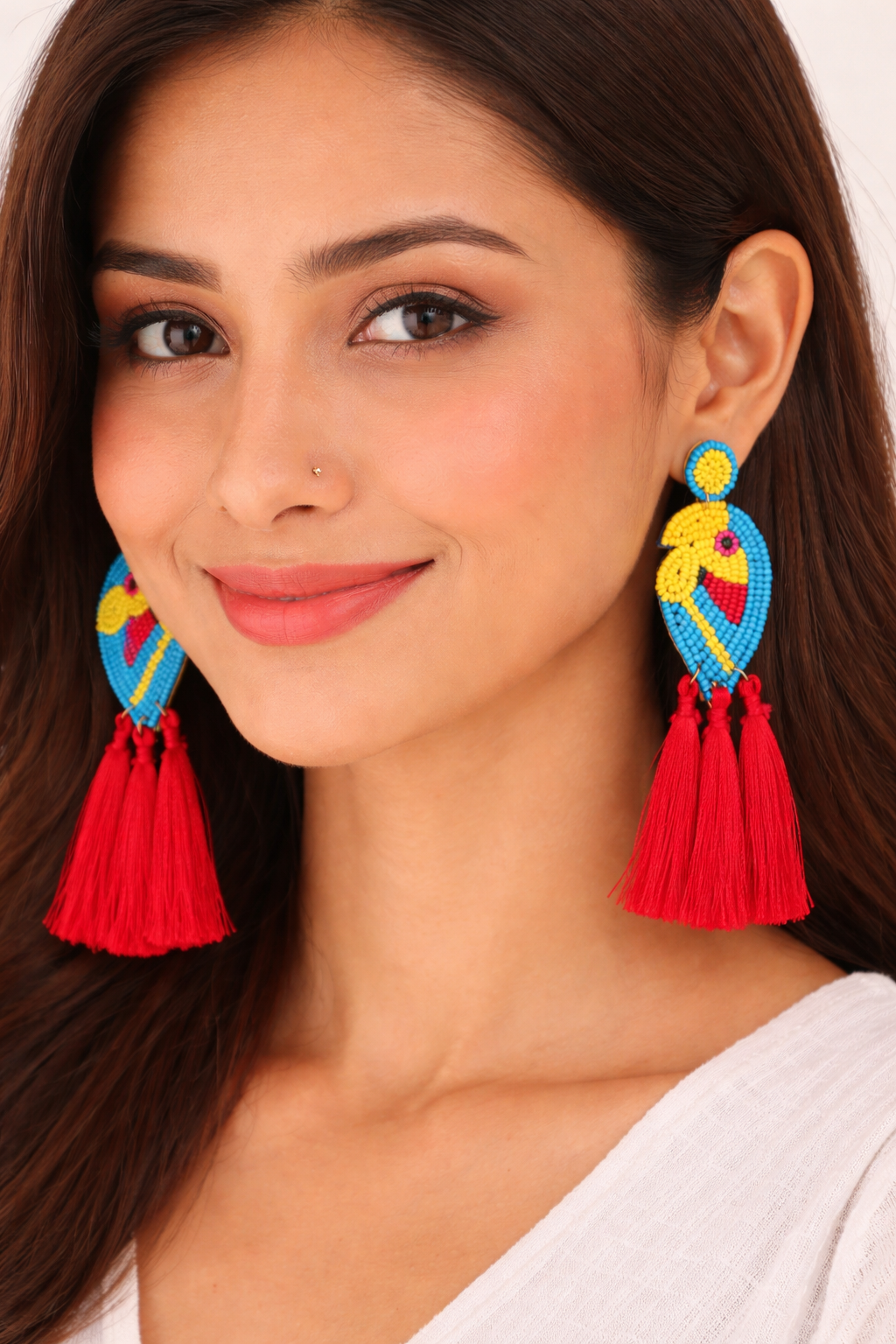 Beaded Parrot Tassel Earrings