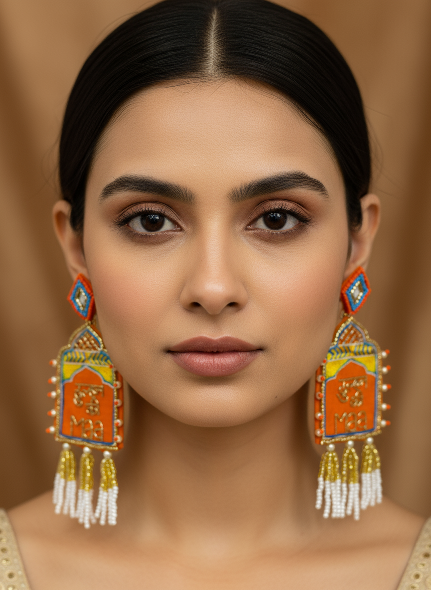 Hand-embroidered "Dulhan Ki Maa" Statement Earrings